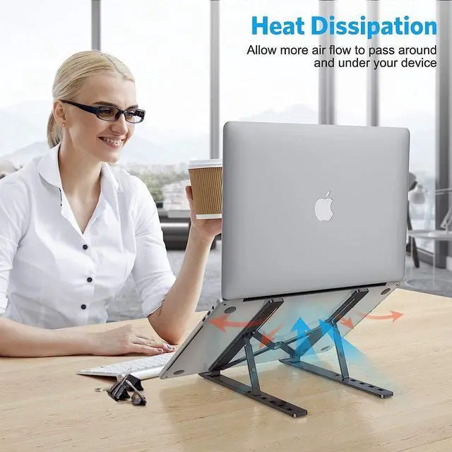 Alt view image 5 of 7 - Laptop Stand, Laptop Holder Riser Computer Stand, Adjustable Aluminum Foldable Portable Notebook Stand, Compatible with MacBook Air Pro, HP, Lenovo, Dell, More 10-15.6 Laptops and Tablets (Black)