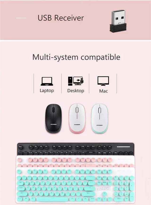 Alt view image 3 of 7 - N520 silent Wireless Keyboard and Mouse Combo,Full Size Quiet US Layout Slim Travel Compact Compatible with iMac MacBook PC Laptop Tablet Notebook Windows10 (Black)