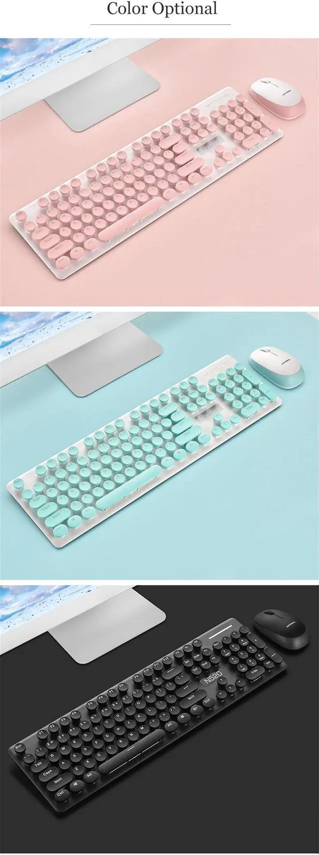 Alt view image 2 of 7 - N520 silent Wireless Keyboard and Mouse Combo,Full Size Quiet US Layout Slim Travel Compact Compatible with iMac MacBook PC Laptop Tablet Notebook Windows10 (Black)