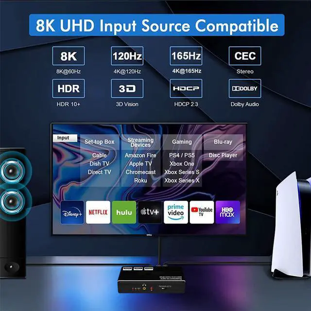 Alt view image 4 of 7 - 8K@60Hz HDMI Audio Extractor with 7.1CH Atmos, HDMI to HDMI + Optical Toslink SPDIF + 3.5mm Audio Jack + Coaxial + 7.1Ch Out Splitter Converter Adapter