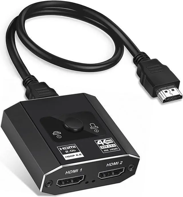 Main image of 4K 60Hz HDMI 2.0b Switcher Splitter with HDMI Cable, Bi-Directional 1x2/2x1 , 2 Port HDMI Switcher Selector Box , Supports 4K@60Hz, 1080p@120Hz 18Gbps High Speed for PS4/5 Roku Xbox TV Monitor eokCXOY