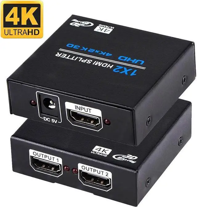 Main image of HDMI Splitter 1x2 , 1 in 2 Out HDMI Splitter Audio Video Distributor 3D & 4K x 2K Box for HDTV, STB, DVD, PS3, Projector Etc