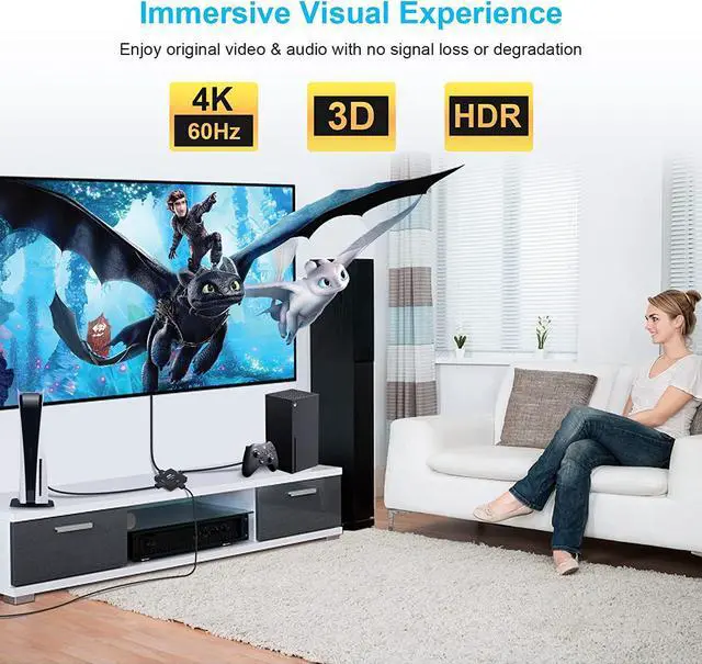 Alt view image 5 of 7 - 4K@60Hz HDMI Switchwith 3.9FT HDMI Cable, 3 Port HDMI Switch 3 in 1 Out, 3x1 HDMI2.0b Switch Box, Supports HDCP 2.2, UltraHD, HDR 10, 4K HDMI Selector Switcher for Game Consoles, Fire Stick