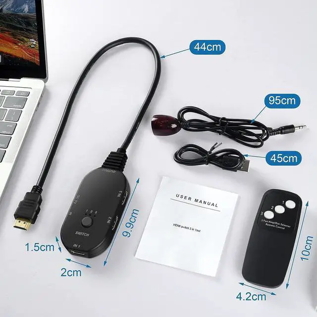 Alt view image 7 of 7 - 8K@60Hz HDMI Switch with Remote Control, 3 Port HDMI Switch 3 in 1 Out, 3x1 HDMI2.1 Switch Box, Supports HDCP 2.3, UltraHD, HDR 10, 8K HDMI Selector Switcher for Game Consoles, Fire Stick