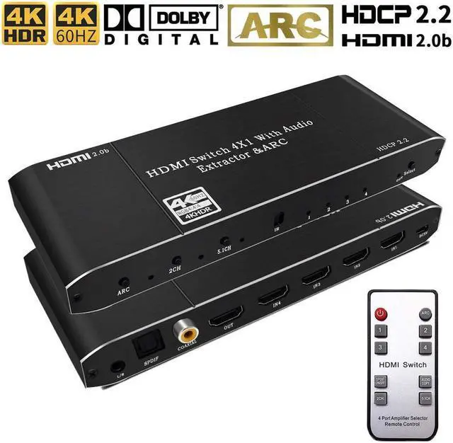 Main image of 4K HDMI Switch 60Hz HDMI Switcher 4 Port 4x1 HDMI Switcher Splitter Box hdmi Audio Extractor Supports ARC HDR10 ARC 18Gbps HDCP2.2,RGB 8:8:8, 3D with Remote Control eokCXOY