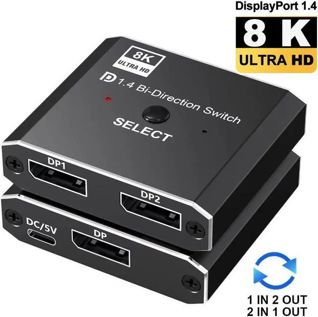 Main image of Displayport Switch, 8K@30Hz Bi-Directional DP 1.4 Switcher, Two-Way DP Switch Selector Box 2x1 or 1x2, 4K@120Hz Manual Display Port Splitter 2 in 1 Out for Computer Monitor Projector TV