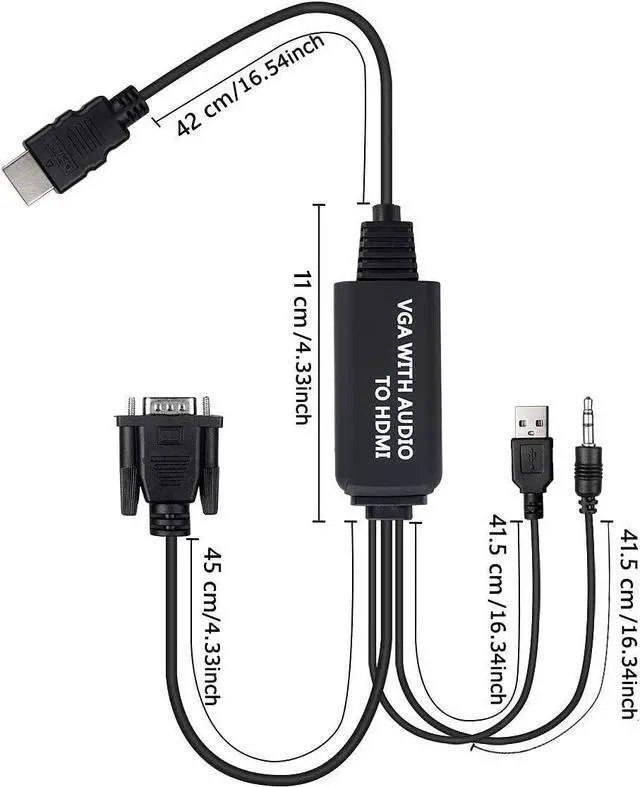 Alt view image 4 of 7 - VGA to HDMI Connector Cable 4FT, VGA to HDMI Cable, 1080P Active VGA Male to HDMI Male Analog Video Adapter Cable with Audio Output Converter Cable