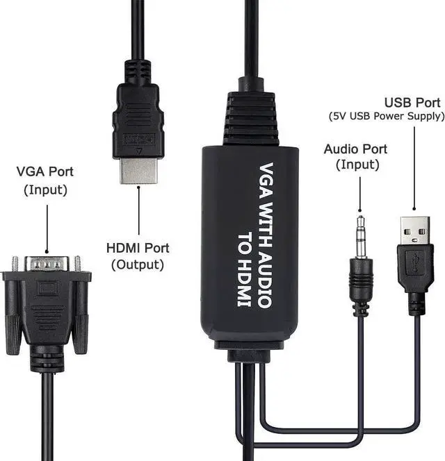 Alt view image 3 of 7 - VGA to HDMI Connector Cable 4FT, VGA to HDMI Cable, 1080P Active VGA Male to HDMI Male Analog Video Adapter Cable with Audio Output Converter Cable