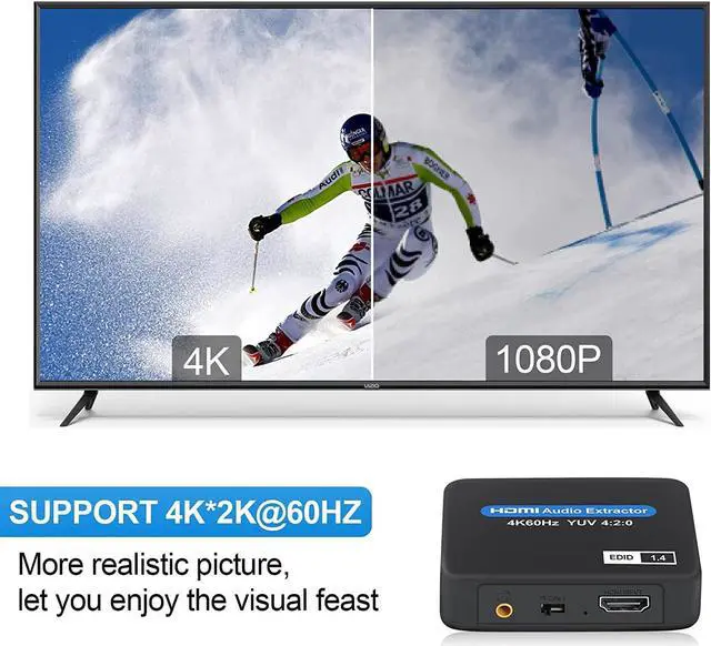 Alt view image 5 of 7 - 4K@60Hz HDMI Audio Extractor, HDMI to HDMI + Optical Toslink SPDIF + 3.5mm Audio Jack Out Splitter Converter Adapter for PS5 Soundbar Blu-Ray