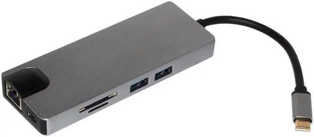 Alt view image 2 of 7 - 8 in 1 USB HUB Type-C to RJ45 Lan HDMI VGA Adapter Aluminum Slloy USB 3.0 HUB Card Reader Converter Cable for Macbook MateBook