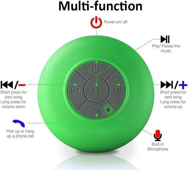 Alt view image 3 of 7 - Portable Bluetooth Shower Speaker - IPX4 Waterproof - Super Strong Suction Cup - Built In Mic For Hands free Calling - 6-Hour Music Playtime - Water Resistant Rubber