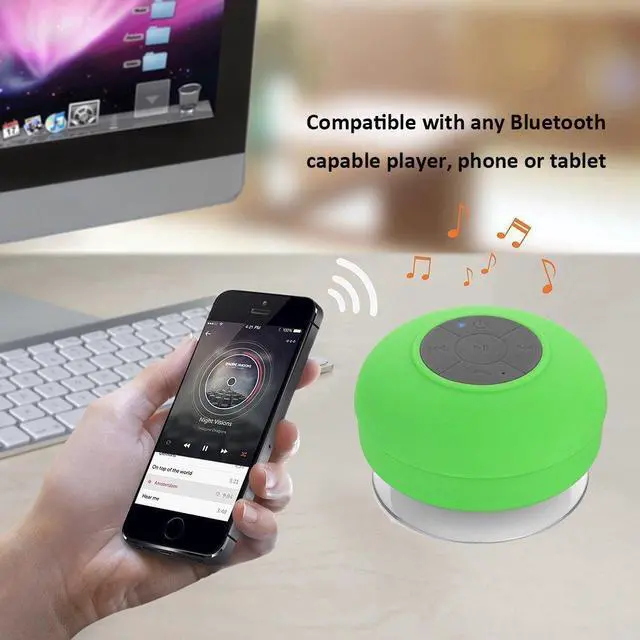 Alt view image 4 of 7 - Portable Bluetooth Shower Speaker - IPX4 Waterproof - Super Strong Suction Cup - Built In Mic For Hands free Calling - 6-Hour Music Playtime - Water Resistant Rubber