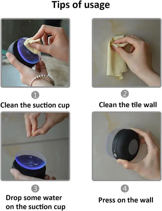 Alt view image 7 of 7 - Portable Bluetooth Shower Speaker - IPX4 Waterproof - Super Strong Suction Cup - Built In Mic For Hands free Calling - 6-Hour Music Playtime - Water Resistant Rubber