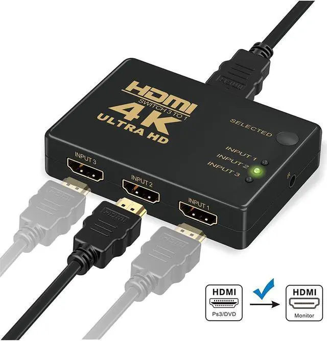Alt view image 3 of 7 - 4K@30Hz HDMI Switch 3x1 3 in 1 Out 4K HDMI Switch with IR Remote Support 4K@30HZ 3D HD1080P,HDR,Full HD,3D,1080P For HDTV DVD TV BOX Z2