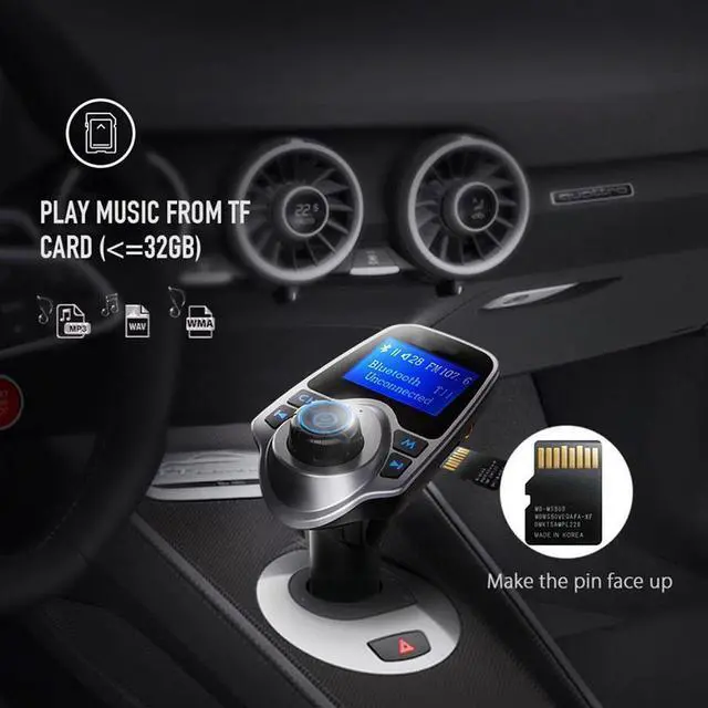 Alt view image 7 of 7 - Bluetooth FM Transmitter for Car, Wireless Bluetooth Radio Transmitter Adapter with Hand-Free Calling and 1.44 LCD Display, Music Player Support TF Card USB Flash Drive AUX Input/Output