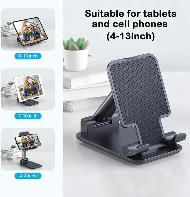 Alt view image 5 of 7 - Upgraded T9 Desktop Cell Phone Stand, Adjustable Height and Angle iPhone Stand, Foldable Cell Phone Holder Compatible with 4-12.9Inches iPhone X Xs 11 12 13 Pro Max XR SE/iPad/Kindle/Tablet (Black)