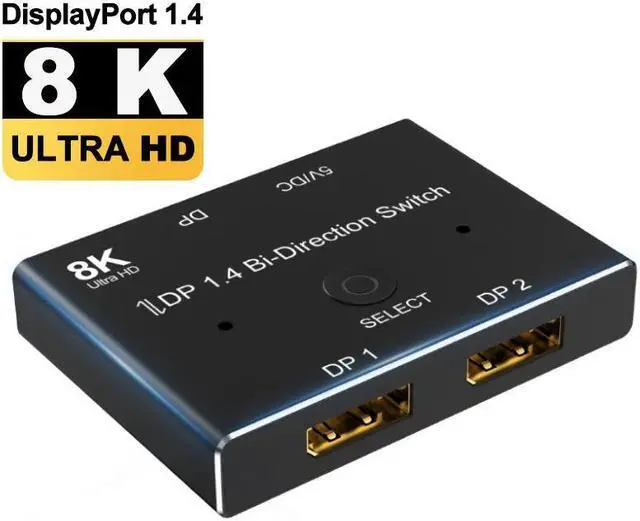 Main image of DisplayPort Switch 8K Splitter Bidirectional DP 1.4 Switcher 2 in 1 Out/1 in 2 Out Supports 8K@60Hz 4K@120Hz Compatible with PC Host Monitor Laptop etc