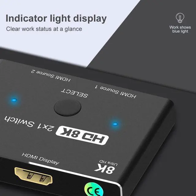 Alt view image 5 of 7 - 2 in1 Out 8K HDMI Switcher, High Speed 48Gbps 2 in 1 out Splitter 8K@60Hz 4K@120Hz Directional 2.1 Converter for PS4 TV Box HDTV Xbox Projector