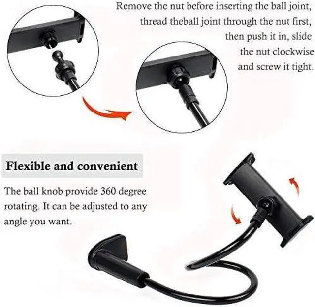 Alt view image 5 of 7 - Gooseneck Tablet Stand,Tablet Holder Mount, 360° Flexible Long Arm Lazy Cell Phone Holder for Desk Tablet Mount Bed Stand Compatible with iPad,iPhone,Samsung,Kindle and More 4.7"-10.6" Device, Black