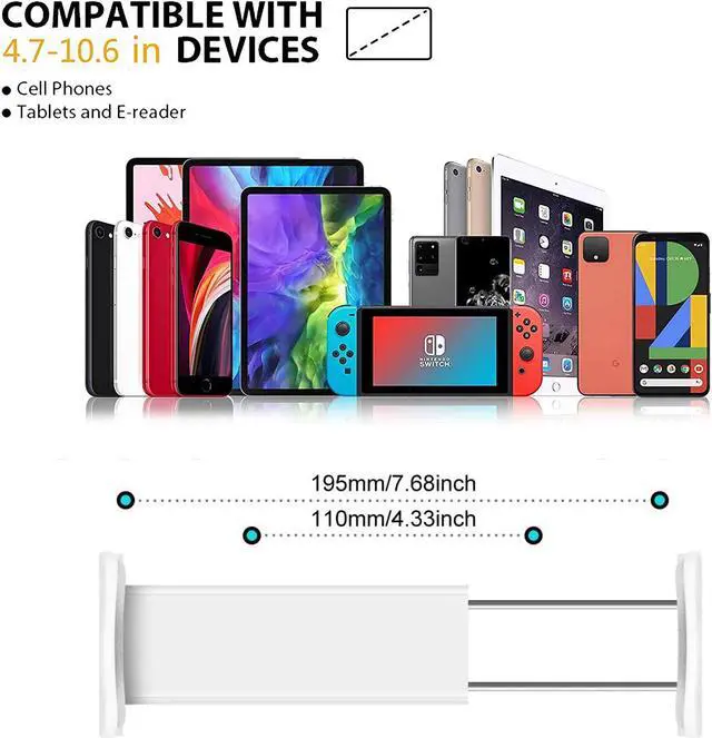 Alt view image 2 of 7 - Tablet Holder, Flexible Gooseneck Tablet Stand Mount for iPad, iPhone, Samsung Galaxy Tabs, and More 4.7-10.5 Devices, Good for Desk, Bed, Kitchen, Office (White)