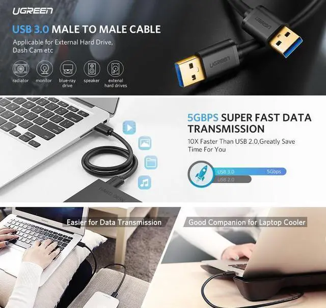 Alt view image 7 of 7 - USB 3.0 Cable Extender, High Speed 5Gbps USB 3.0 to USB 3.0 Male to Male for External Hard Drives, Modems, Printers, Cameras, Computer, Laptop & More(1.65 Feets, 0.5m)