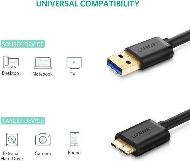 Alt view image 2 of 7 - USB 3.0 A Male to Micro B External Hard Drive Cable for WD My Passport and Elements Portable External Hard Drive, Toshiba, Seagate External Hard Drive, Samsung (1.5ft, 0.5maters)