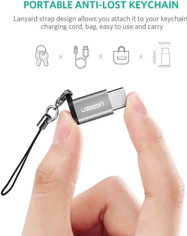 Alt view image 4 of 7 - Micro USB to USB C Adapter with Keychain Compatible Samsung Galaxy S8 New MacBook Pro Pixel XL Nexus 5X 6P, Sony XZ, LG V20 G5 G6