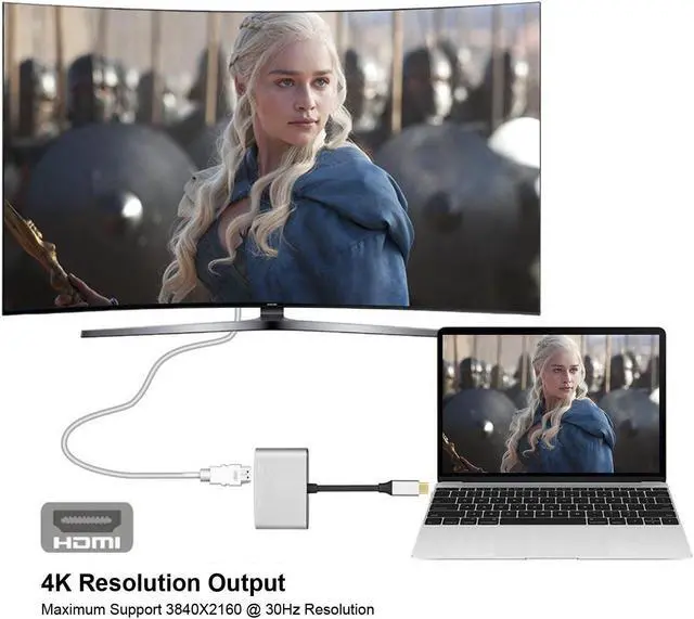 Alt view image 2 of 6 - USB C to VGA HDMI Adapter, JUSB 3.1 Type C to VGA and HDMI Converter, USB C Hub Compatible with MacBook, Surface Go, HP Spectre, Chromebook Pixel, Samsung S8/S9 and More
