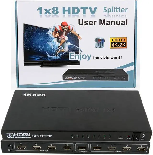 Alt view image 3 of 7 - 4K 1x8 8 Ports HDMI Powered Splitter With Power Supply Adapter For Full HD 3D & 4Kx2K Support