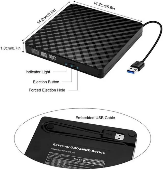 Alt view image 6 of 7 - USB 3.0/USB-C External DVD Burner Writer Recorder CD/DVD ROM Player PC Optical Drive External DVD Drive Optical Drive