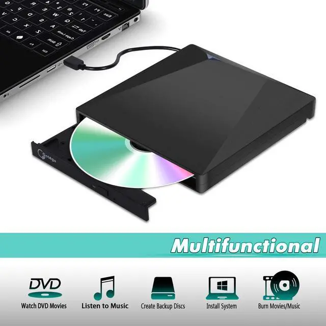 Alt view image 5 of 7 - External CD DVD Drive, USB 3.0 & USB Type C External CD DVD Drive for Laptop Portable DVD/CD ROM +/-RW Drive Burner Rewriter for Windows, Mac, Linux Laptop Desktop, MacBook