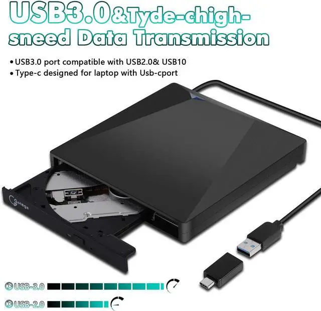Alt view image 4 of 7 - External CD DVD Drive, USB 3.0 & USB Type C External CD DVD Drive for Laptop Portable DVD/CD ROM +/-RW Drive Burner Rewriter for Windows, Mac, Linux Laptop Desktop, MacBook