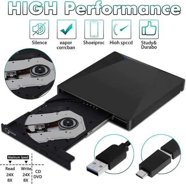 Alt view image 3 of 7 - External CD DVD Drive, USB 3.0 & USB Type C External CD DVD Drive for Laptop Portable DVD/CD ROM +/-RW Drive Burner Rewriter for Windows, Mac, Linux Laptop Desktop, MacBook