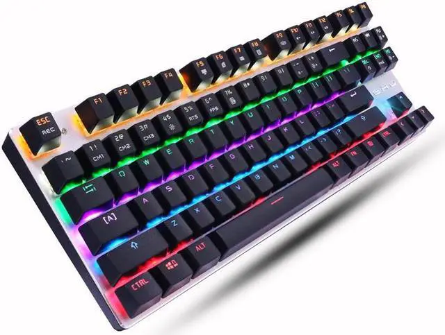 Alt view image 2 of 7 - USB Wired Gaming Keyboard 87 Keys Red Switch Mechanical Gaming Keyboard, with LED Mix-light Anti-ghosting Blacklit for Gamer Tablet Desktop Computer-Black