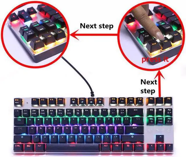 Alt view image 6 of 7 - USB Wired Gaming Keyboard 87 Keys Red Switch Mechanical Gaming Keyboard, with LED Mix-light Anti-ghosting Blacklit for Gamer Tablet Desktop Computer-Black