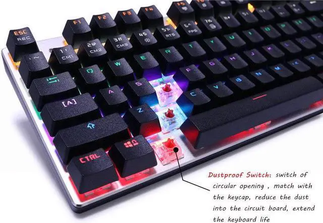 Alt view image 5 of 7 - USB Wired Gaming Keyboard 87 Keys Red Switch Mechanical Gaming Keyboard, with LED Mix-light Anti-ghosting Blacklit for Gamer Tablet Desktop Computer-Black