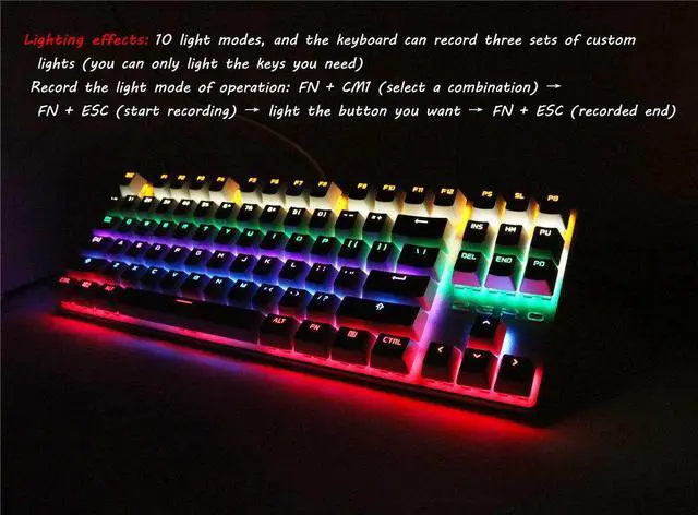 Alt view image 7 of 7 - USB Wired Gaming Keyboard 87 Keys Red Switch Mechanical Gaming Keyboard, with LED Mix-light Anti-ghosting Blacklit for Gamer Tablet Desktop Computer-Black