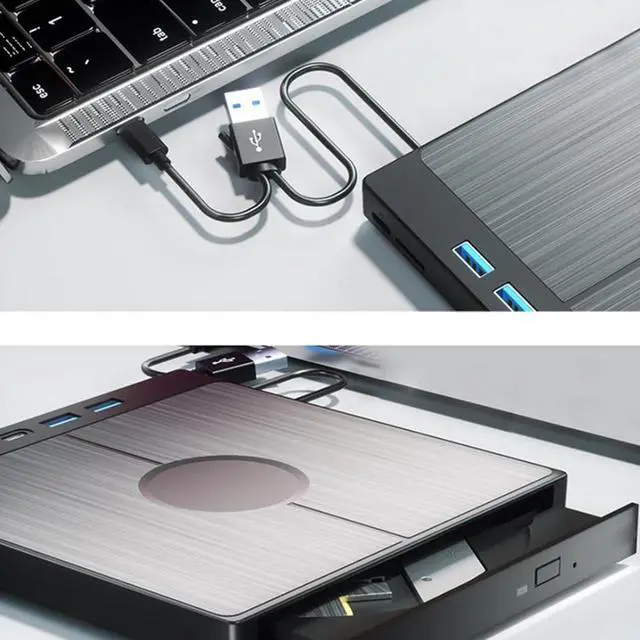 Alt view image 7 of 7 - [7 in 1] External CD DVD Drive, USB 3.0 Type-C External CD/DVD DVD Burner Slim Optical Drive DVD Burner with SD/TF Card Slot 2 USB 3.0 Ports 2 Type-C Ports for Laptop PC Windows Linux MacOS