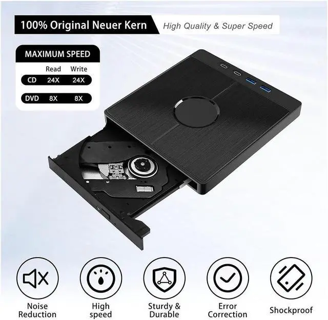 Alt view image 4 of 7 - 7-in-1 External CD DVD Drive, USB 3.0 Type-C External CD/DVD Drive with SD/TF Card Reader, 2 USB A & 2 USB C Ports, Portable RW Burner for All PC Laptop/Desktop, Windows 11/10/8/7/XP/Vista/Linux/MacOS