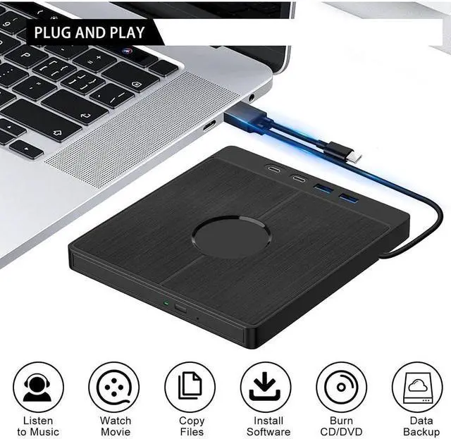 Alt view image 3 of 7 - 7-in-1 External CD DVD Drive, USB 3.0 Type-C External CD/DVD Drive with SD/TF Card Reader, 2 USB A & 2 USB C Ports, Portable RW Burner for All PC Laptop/Desktop, Windows 11/10/8/7/XP/Vista/Linux/MacOS