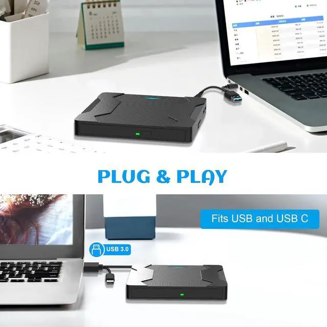 Alt view image 5 of 7 - 5-in-1 External DVD Drive, USB 3.0 Type-C External DVD CD Drive DVD/CD+/-RW Burner Optical Drive with Breathing Light with Color Change, 2 USB Port & SD TF Slot for Windows, Linux, MacOS (Black)