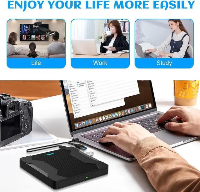 Alt view image 7 of 7 - 5-in-1 External DVD Drive, USB 3.0 Type-C External DVD CD Drive DVD/CD+/-RW Burner Optical Drive with Breathing Light with Color Change, 2 USB Port & SD TF Slot for Windows, Linux, MacOS (Black)