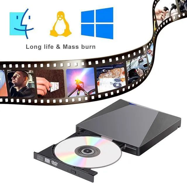 Alt view image 7 of 7 - External CD DVD Drive, USB 3.0 & Type-C External DVD Drive, CD DVD Burner Player Writer CD DVD +/- RW for Windows 10 8 7 XP Vista Mac OS MacBook Air, MacBook Pro PC Laptop