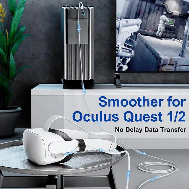 Alt view image 2 of 7 - Link Cable for Oculus Quest 2/1 16FT / 5M - VR Accessories for Meta Quest 2 and PC/Steam VR Quest - USB 3.2 VR Headset Link Cable Faster and Stable for Computer Gaming and Others (White, A to C)