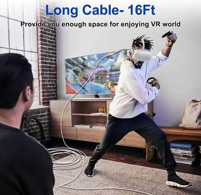Alt view image 3 of 7 - Link Cable for Oculus Quest 2/1 16FT / 5M - VR Accessories for Meta Quest 2 and PC/Steam VR Quest - USB 3.2 VR Headset Link Cable Faster and Stable for Computer Gaming and Others (White, A to C)