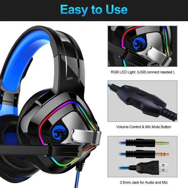 Alt view image 7 of 7 - YOBO A66 RGB Gaming Headset 7.1 Sound Stereo RGB Headphones with Microphone for PS4 Laptop Desktop PC Gamer