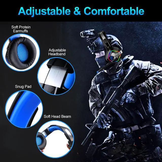 Alt view image 5 of 7 - YOBO A66 RGB Gaming Headset 7.1 Sound Stereo RGB Headphones with Microphone for PS4 Laptop Desktop PC Gamer