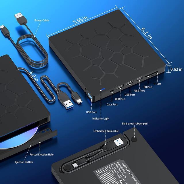 Alt view image 7 of 7 - External CD/DVD Drive for Laptop, 7 IN 1 USB 3.0 Ultra-Slim Portable DVD Player, CD ROM Burner Writer External Disk Drive Optical Compatible with Laptop Desktop PC MacBook Windows Mac Linux OS