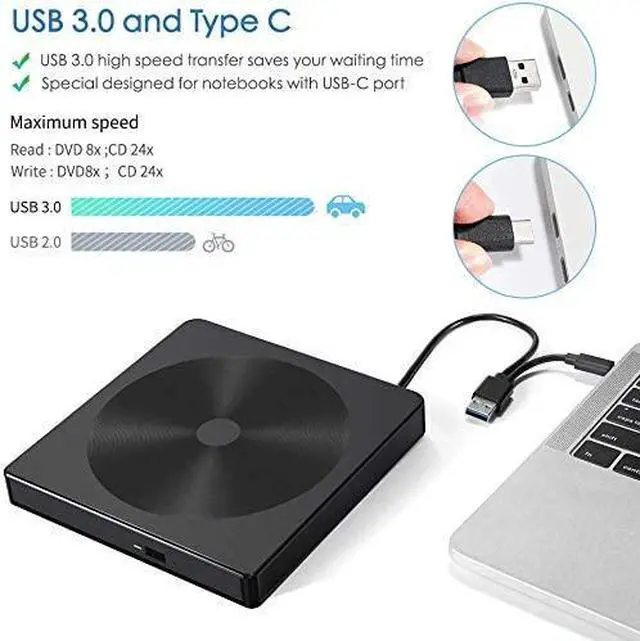 Alt view image 2 of 7 - USB C External CD DVD Drive, USB Type C Adapter to USB 3.0 Superdrive DVD CD+/-RW Burner Writer Optical Drive Compatible for Windows 10/8/ 7 Laptop/MacBook/Desktop PC of HP Dell LG Asus Acer