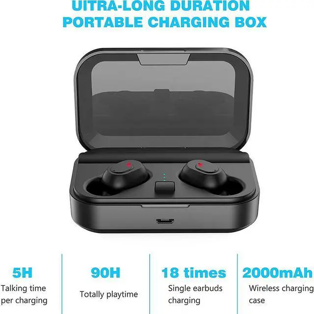 Alt view image 2 of 7 - Wireless Earbuds, Bluetooth 5.0 Headphones TWS Stereo Wireless Earphones Sweatproof Bluetooth Earbuds 90H Playtime in-Ear Headset Earphones with Charging Case Built-in Mic Deep Bass for Sports (Black)